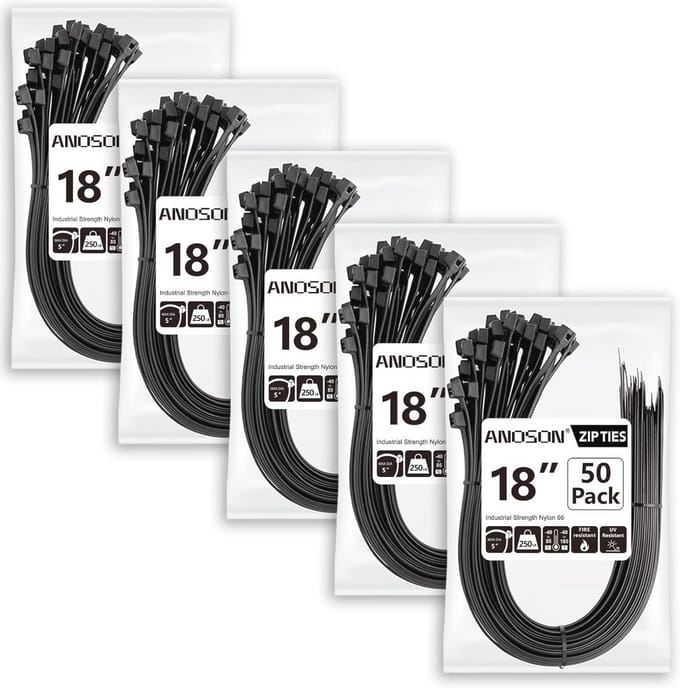 Zwarte Grote Ritsbanden 18 inch - 250 Stuks Heavy Duty