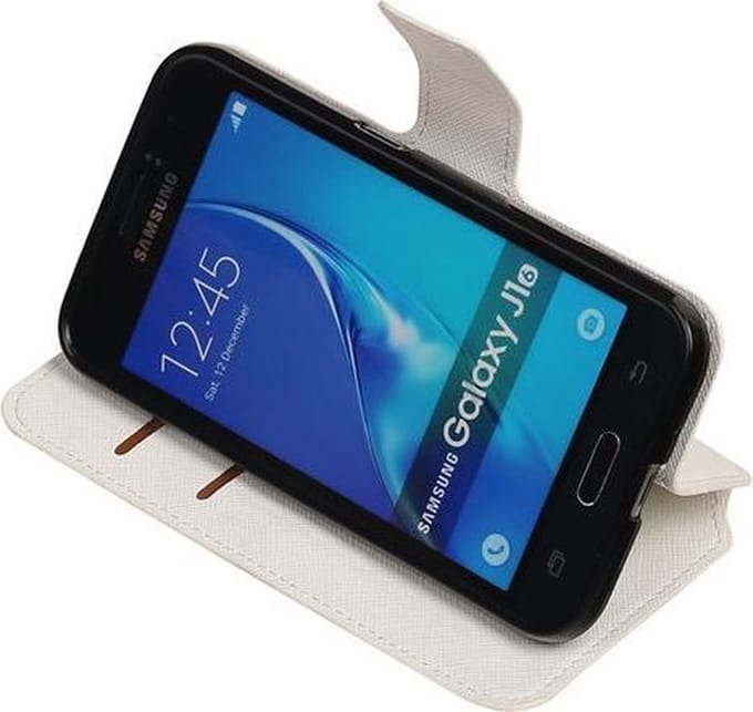 Wit Samsung Galaxy J1 2016 TPU wallet case booktype hoesje HM Book