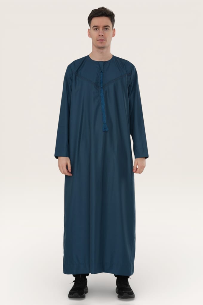 Heren blauwe Ramadan Eid Marokkaanse Jubba Robe Kaftan Djellaba Thobe LFS-TT-008
