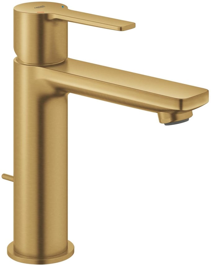 GROHE Lineare S-Size Wastafelmengkraan – Met Trekwaste – EcoJoy – FastFixation Plus – Geborsteld Cool Sunrise