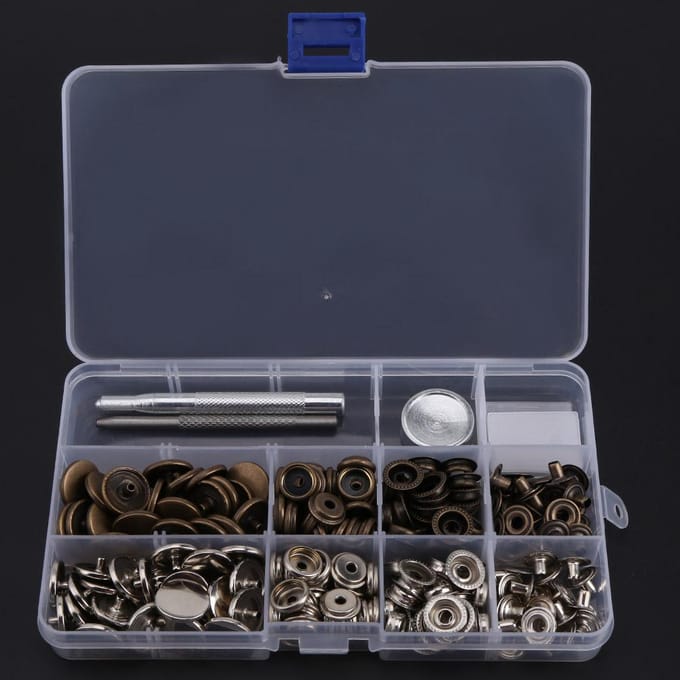 50 Sets Drukknopen Drukker Sluiting met Bevestigingsgereedschap voor Leer 201#17mm gray