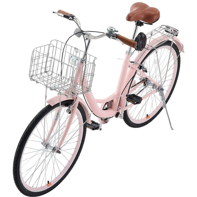 Vélo Cruiser 26 Pouces 1 Vitesse Rose Vélo Beach Cruiser avec Panier