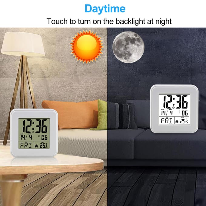 Digitale Wekker, Bureauklok met Groot Scherm, Nachtkastklok met Temperatuur, Draagbare Klok met wit