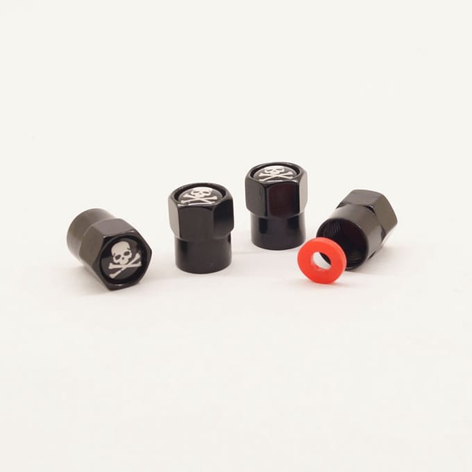 Schrader (auto) ventiel - Zwart piraat aluminium met afdichting