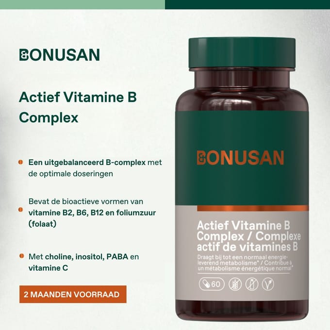 BONUSAN Actief Vitamine B-complex – 60 Capsules – B-vitaminen + Choline, Inositol en Vitamine C
