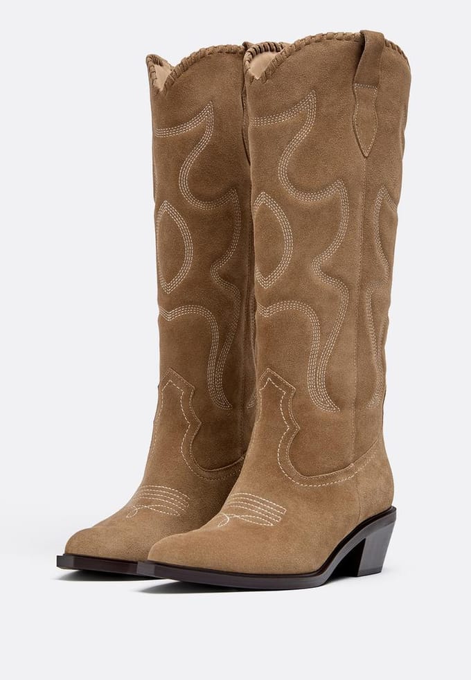 Stradivarius Leren cowboylaarzen met hak  BEIGE 36