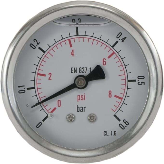 0..0.6 Bar Glycerine Manometer Achteraansluiting RVS/Messing 63 mm Klasse 1.6 - ML00P663SHG