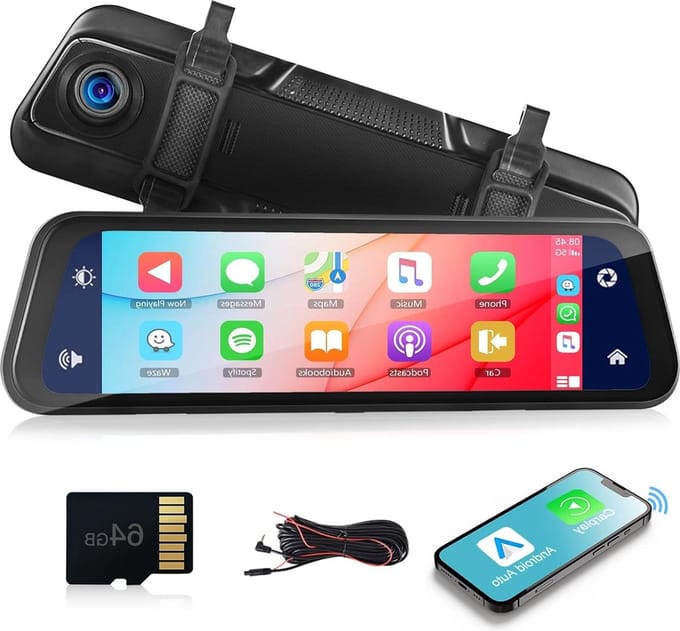 Spiegel dashcam draadloze Apple Carplay Android Auto 9.66 inch met touchscreen