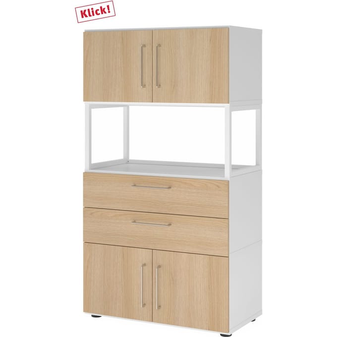 FlexWall | 4 OH | 2x deuren + laden + frame | met verstelbare poten - Wit/Eiken