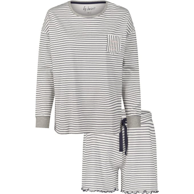 By Louise Dames Pyjama Lounge Set Grijs Gestreept - Maat M