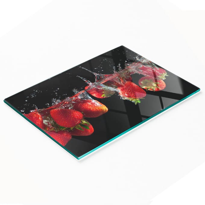 Glazen serveerplank met aardbeienwaterprint, 80x52 cm
