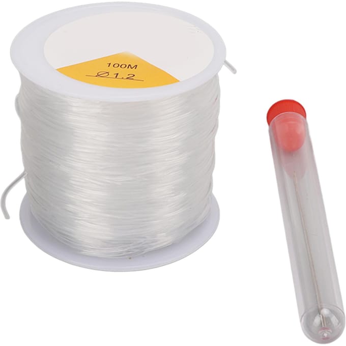 Fil de Cristal 1,2 mm DIY Artisanat Transparent Élastique Rond Clair Fil Élastique Transparent avec 2 Perles white