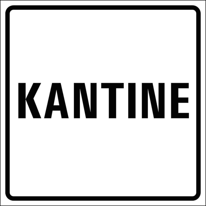 Kantine sticker, wit zwart 150 x 150 mm