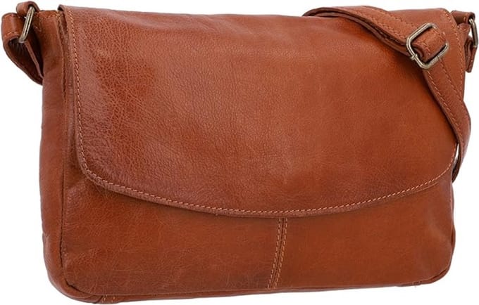 Elegante schoudertas in bruin leer met vintage uitstraling en ritssluiting