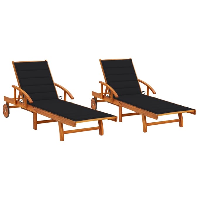 vidaXL - Ligstoelen - 2 - st - met - kussens - massief - acaciahout