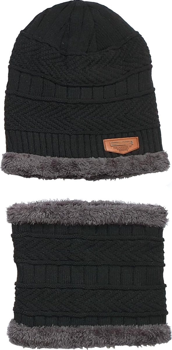 Muts met Sjaal - Muts - Beanie - Unisex - One size - Zwart
