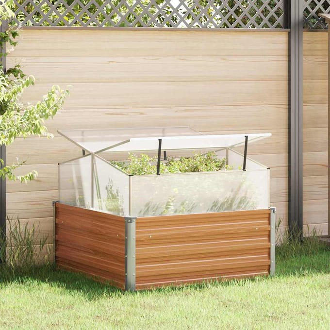 vidaXL Tuinplanter met kas Licht Bruin 100 x 100 x 77 cm