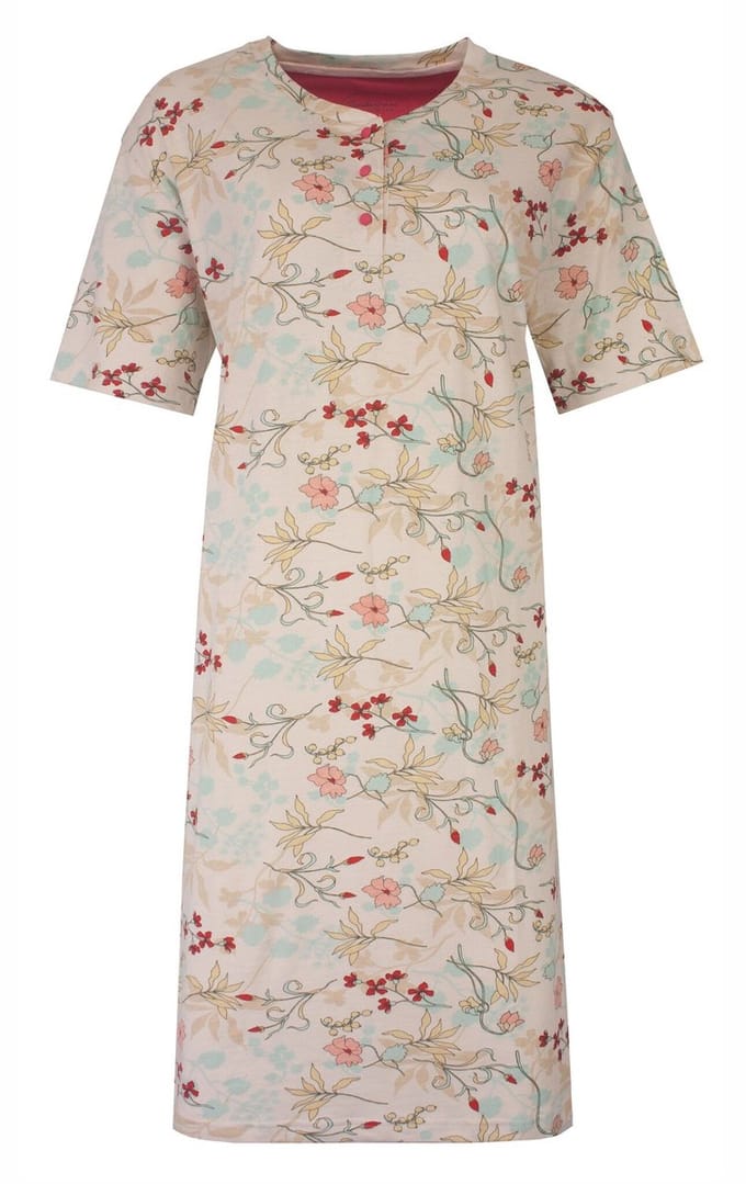 Tenderness Dames Nachthemd - Botanisch Patroon - Beige - Maat M