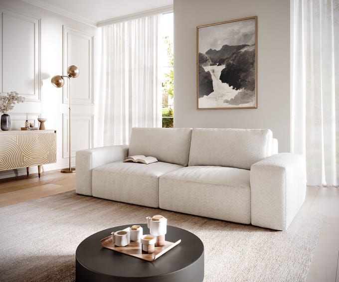 Big-sofa Lanzo bouclé crème-wit 230x95 cm