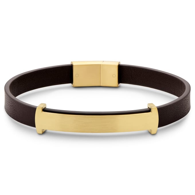 Nomen | Goudkleurige en Bruine Leren ID-armband
