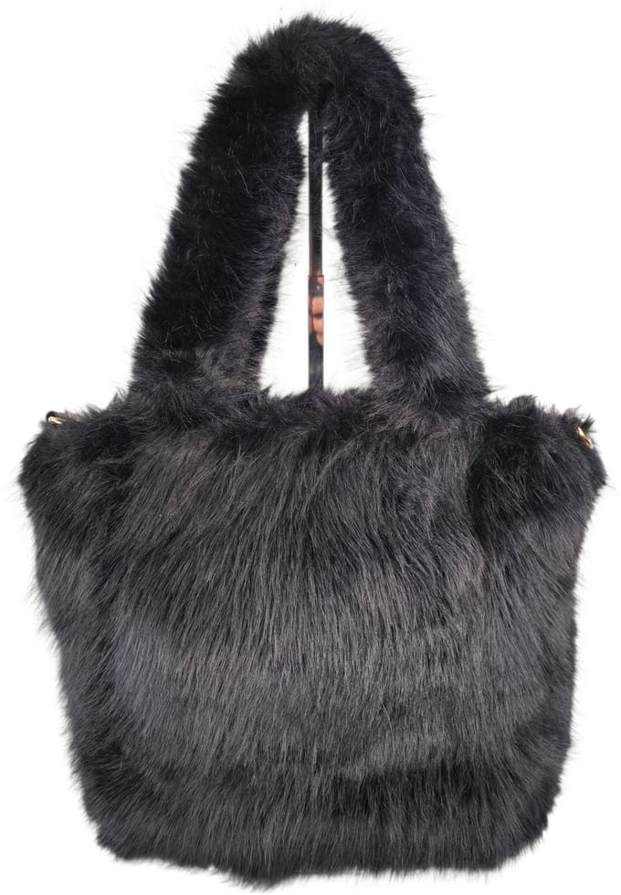 Qischa - schoudertas - hobo tas - fluffy - lange draagriem - zwart