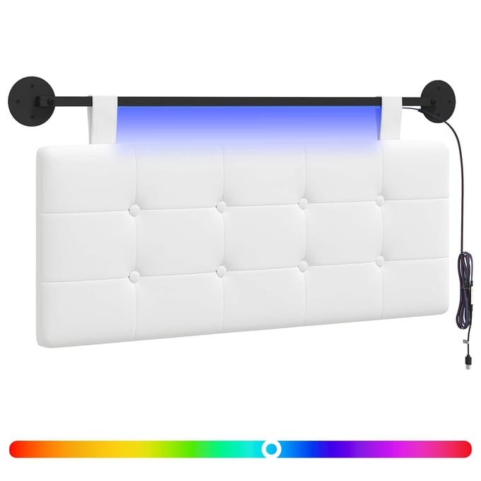 vidaXL - Hangend - hoofdbord - Met - LED-verlichting - Wit - Stof