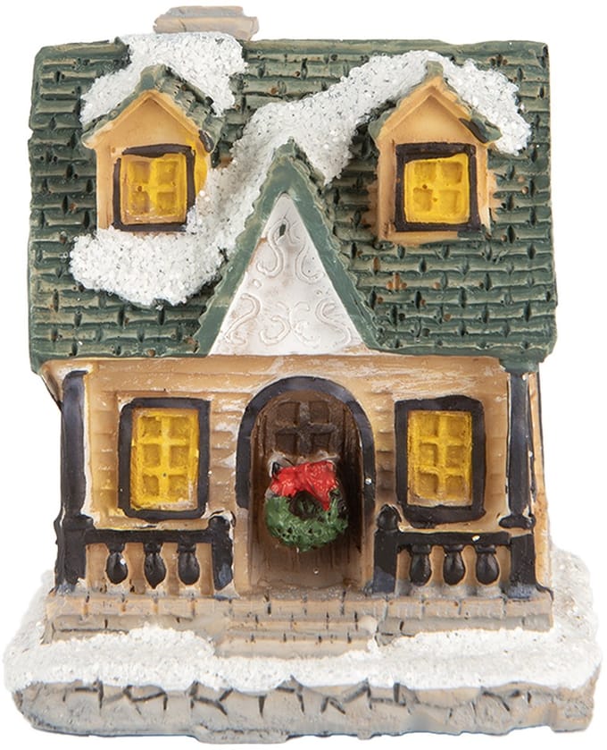Clayre & Eef Decoratie Huis met LED 5x5x6 cm Beige Kunststof