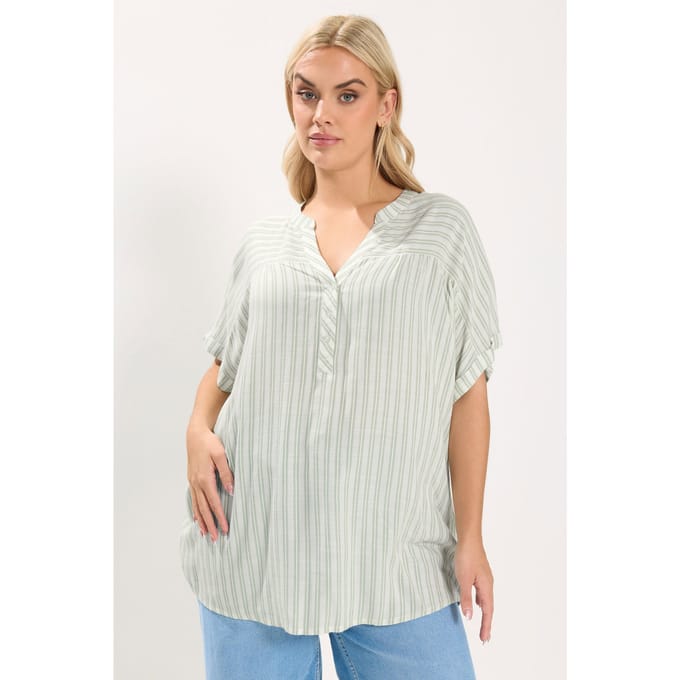 Yours Witte En Groene Gestreepte Top Met Inkeping In De Hals Size 44