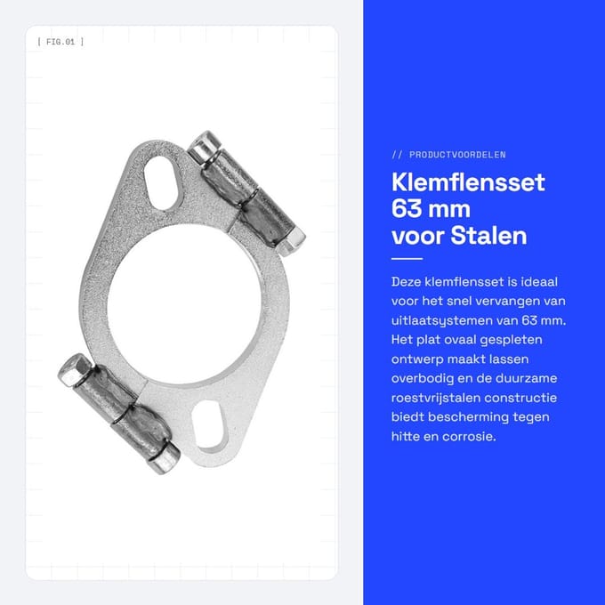 Dailygoods - Klemflensset 63 mm voor Stalen Uitlaatsystemen