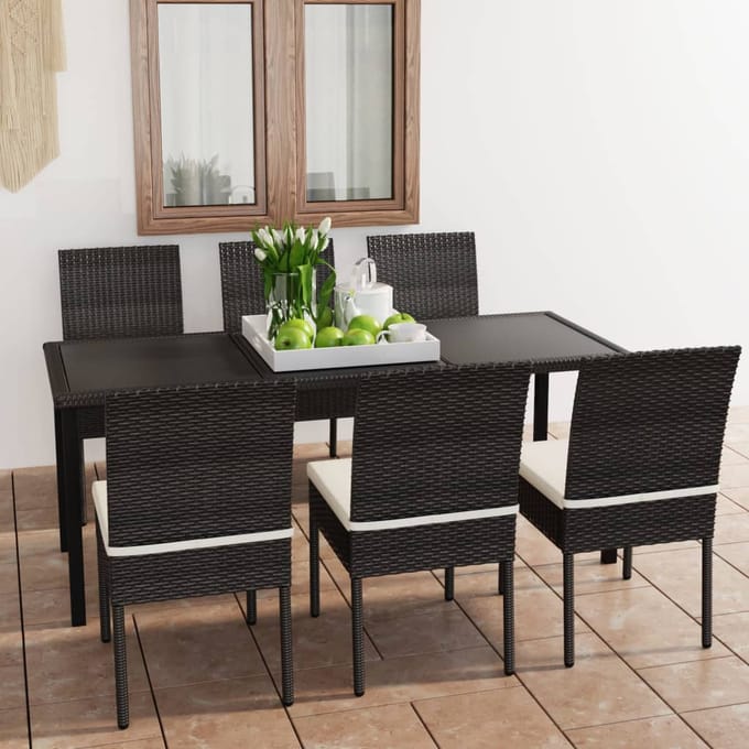 vidaXL - 7-delige - Tuinset - poly - rattan - zwart