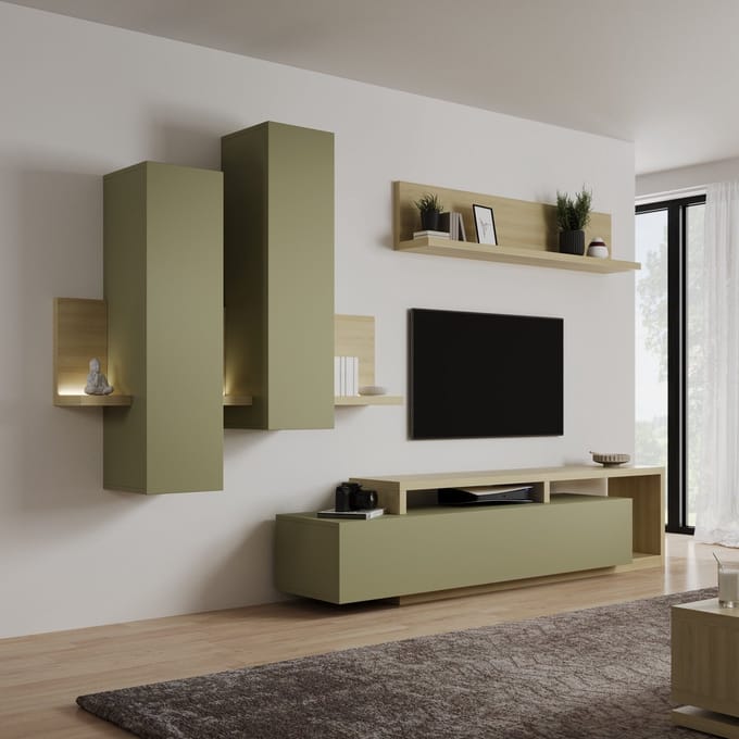 Meubella - Bello - Wandmeubel - Groen/Eikenpatroon - 219x45x52 cm