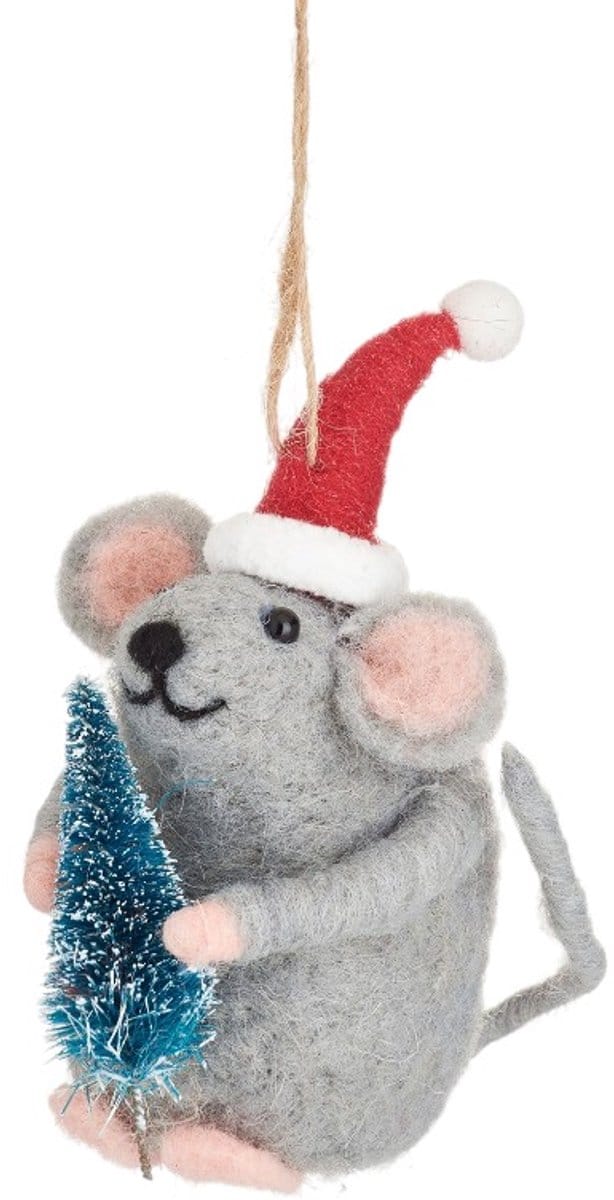Kerstmuisje met kerstboom vilten kersthanger - Sass & Belle