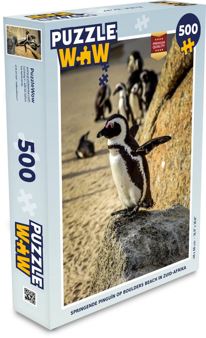 Puzzel Springende pinguïn op Boulders Beach in Zuid-Afrika - Legpuzzel - Puzzel 500 stukjes