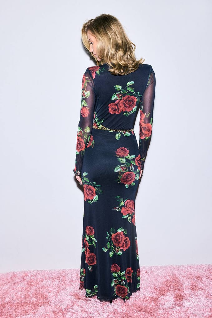 boohoo Dames Roze Print Mesh Maxi Rok | Black | Maat: 6
