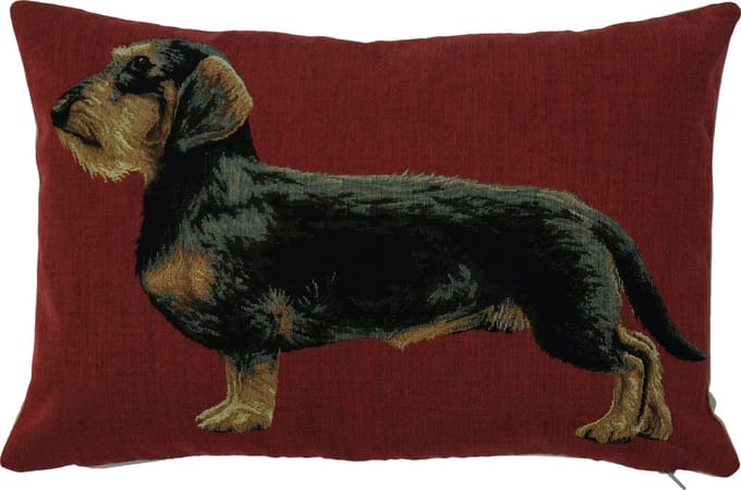 gobelin kussen ruwharige teckel 30x45cm