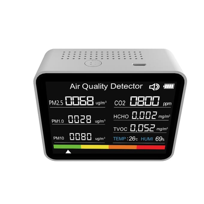 8 in 1 Luchtkwaliteitsmonitor CO2-meter Koolstofdioxidedetector CO2 TVOC HCHO PM2.5 PM1.0 PM10 wit