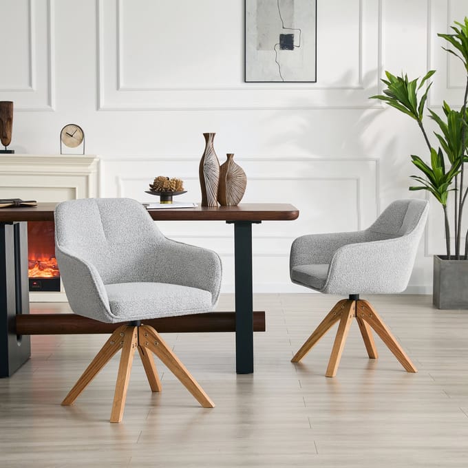 REDOM Eetkamerstoel Set van 2 - 360° Draaibaar - Modern - Hout en Stof - Grijs
