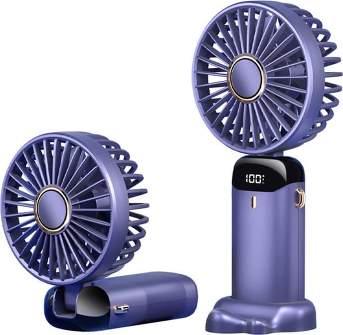 Handventilator - Paars Draagbare Ventilator Oplaadbaar - Tafelventilator Draadloos - Fan+Telefoonhouder - 5 Standen