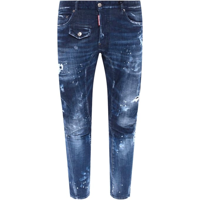 Dsquared2 Tidy Biker Jean Paint Splatter Donkerblauwe Denim Broek