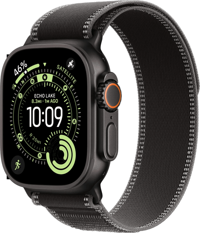 Apple Watch Ultra 3 Cellular 49mm Black Titanium Case with Black/Charcoal Trail Loop - S/M