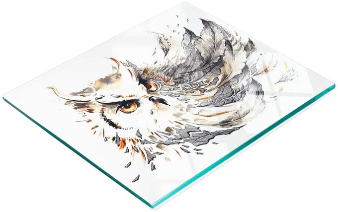 Glazen decoratieve plank met afbeelding van een uil voor het serveren van snacks, 60x52 cm