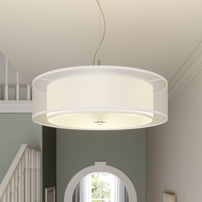 Lindby - Hanglamp - 3lichts - Textiel, glas, metaal - H: 13 cm - E27 - wit, chroom
