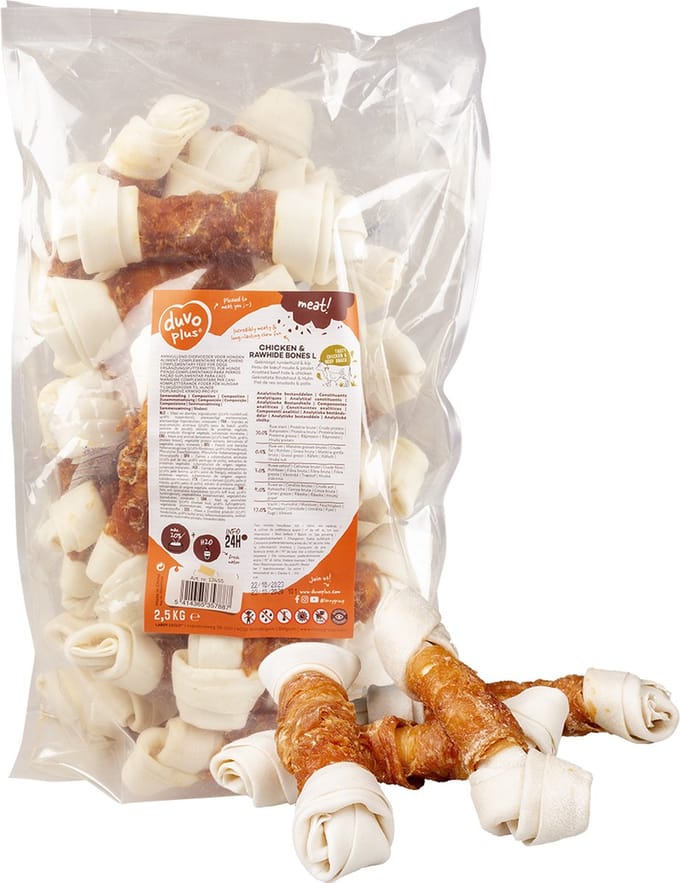 Duvo+ Meat Rawhide Bones met Kip L 2500 gram - Hond