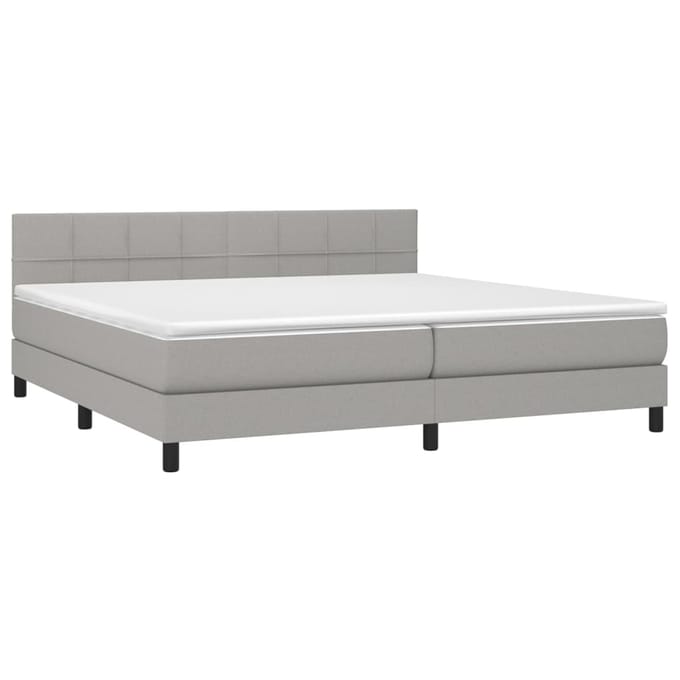 vidaXL - Boxspring - met - matras - en - LED - stof - lichtgrijs - 200x200 - cm