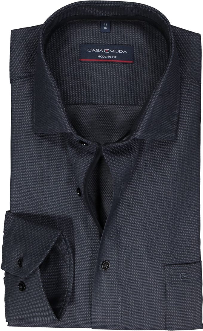 CASA MODA modern fit overhemd - dobby - antraciet - Strijkvrij - Boordmaat: 39
