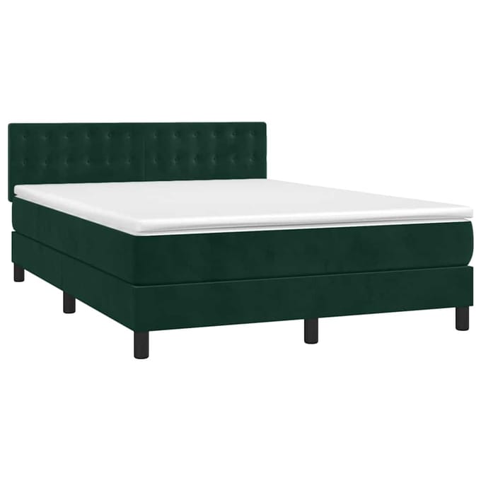 vidaXL - Boxspring - met - matras - fluweel - donkergroen - 140x200 - cm