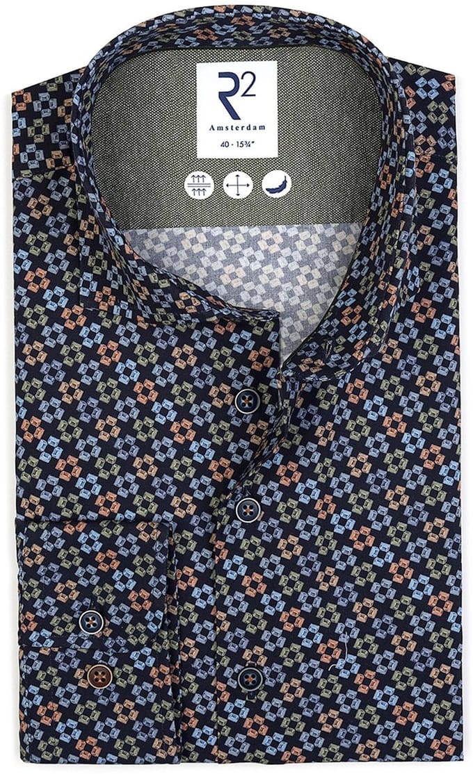 R2 Overhemd Printed Sofas Multicolour Donkerblauw (navy) - Maat 37 - Heren - Overhemden Casual