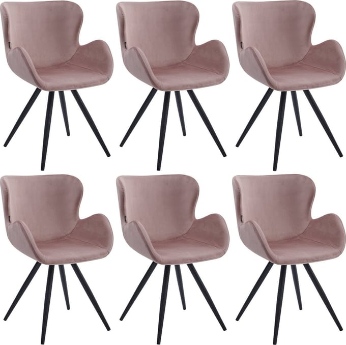 Colenis® - Anabella Eetkamerstoel - Set Van 6 - Roze - Velvet - Industrieel - Met armleuning
