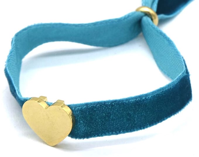 Armband Dames - Hartje RVS - Fluweel - Lengte Verstelbaar - Blauw – valentijn – cadeau