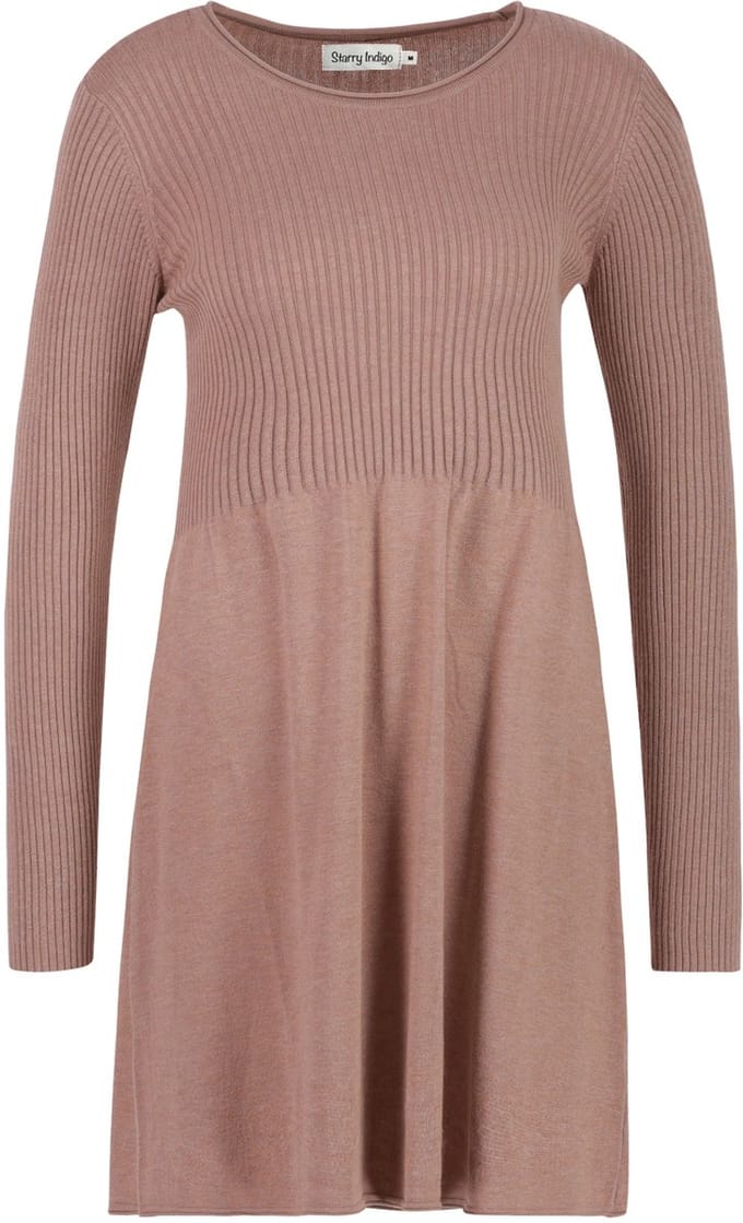 Starry Indigo - Dames Lange Mouwen Gebreide Jurk | Crème | Maat L/40